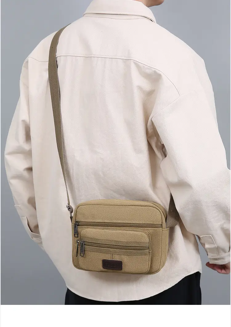 Men's Crossbody Messenger Bag Tan Canvas Small All-Matching — feature 26
