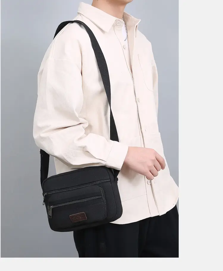 Men's Crossbody Messenger Bag Tan Canvas Small All-Matching — feature 27