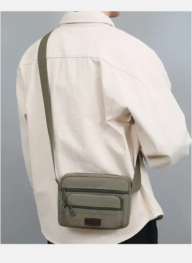 Men's Crossbody Messenger Bag Tan Canvas Small All-Matching — feature 28