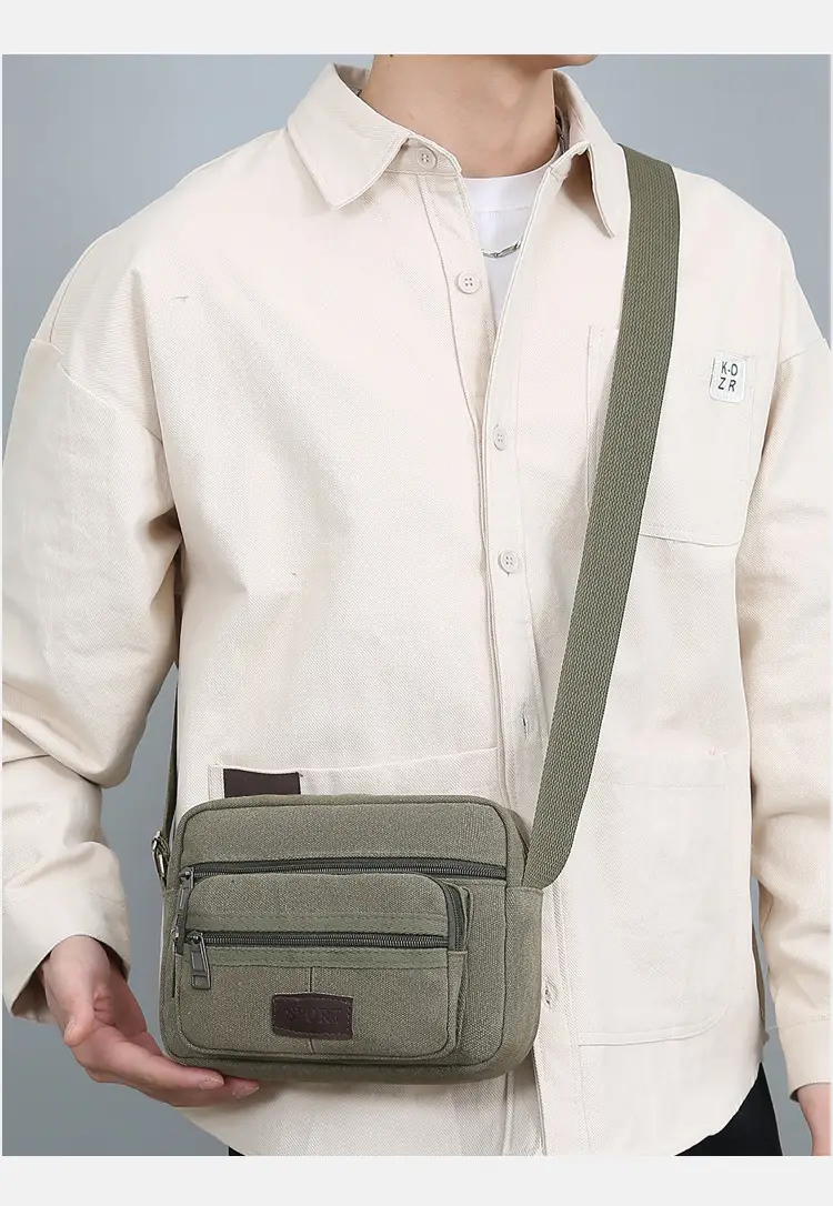 Men's Crossbody Messenger Bag Tan Canvas Small All-Matching — feature 29