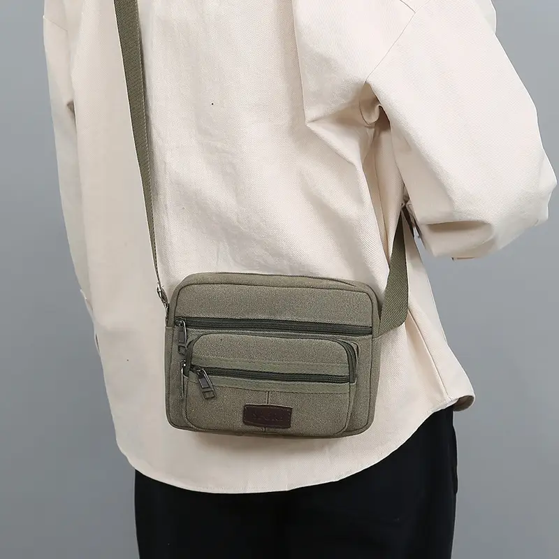 Men's Crossbody Messenger Bag Tan Canvas Small All-Matching — feature 30