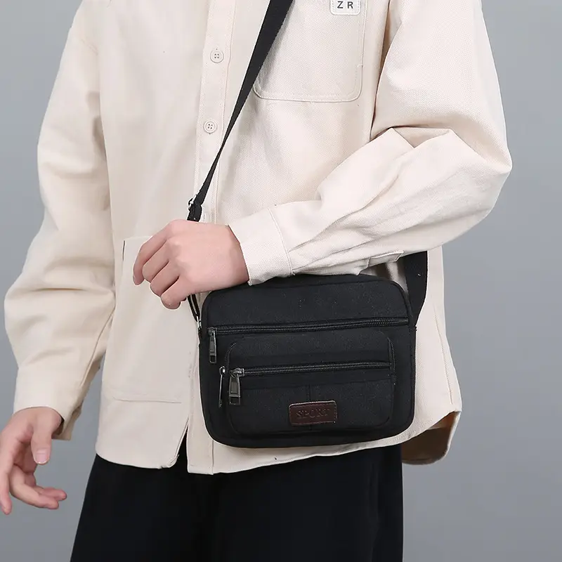 Men's Crossbody Messenger Bag Tan Canvas Small All-Matching — feature 31