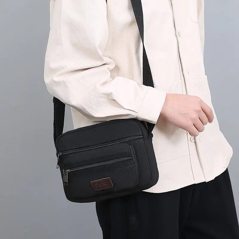 Men's Crossbody Messenger Bag Tan Canvas Small All-Matching — feature 32