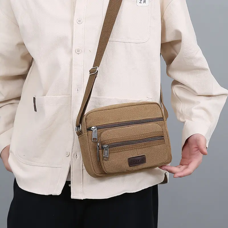 Men's Crossbody Messenger Bag Tan Canvas Small All-Matching — feature 34