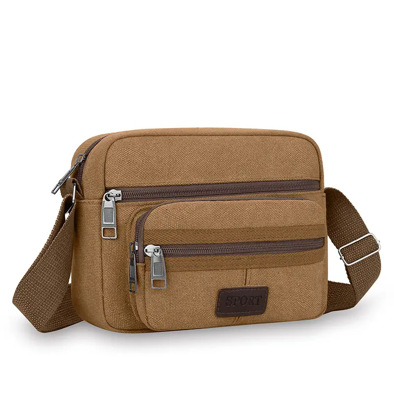Men's Crossbody Messenger Bag Tan Canvas Small All-Matching — feature 40