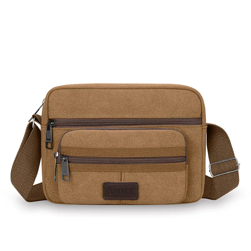 Men's Crossbody Messenger Bag Tan Canvas Small All-Matching - Image 2