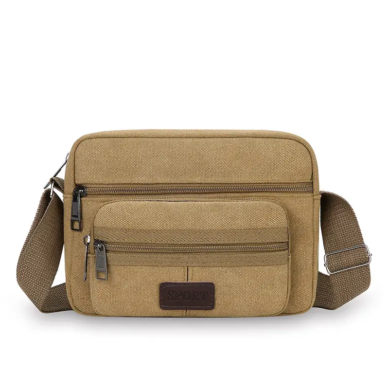 Men's Crossbody Messenger Bag Tan Canvas Small All-Matching - Image 4