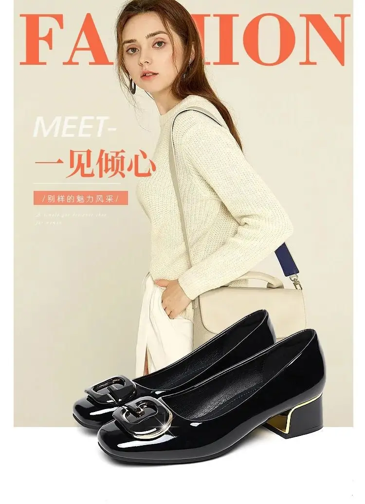 2024 spring and summer new soft leather soft bottom women's shoes mid heel chunky heel non-slip shallow mouth versatile work women's shoes mother's shoes — feature 1
