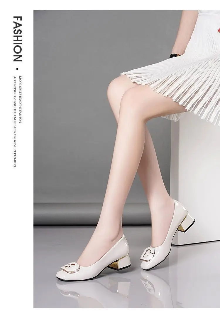 2024 spring and summer new soft leather soft bottom women's shoes mid heel chunky heel non-slip shallow mouth versatile work women's shoes mother's shoes — feature 13