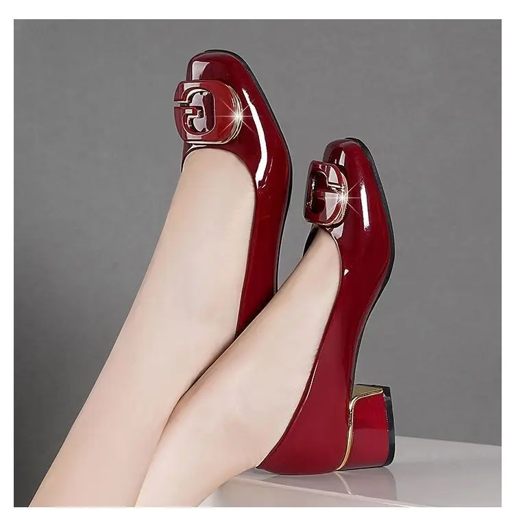 2024 spring and summer new soft leather soft bottom women's shoes mid heel chunky heel non-slip shallow mouth versatile work women's shoes mother's shoes — feature 15