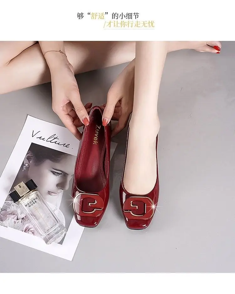 2024 spring and summer new soft leather soft bottom women's shoes mid heel chunky heel non-slip shallow mouth versatile work women's shoes mother's shoes — feature 18