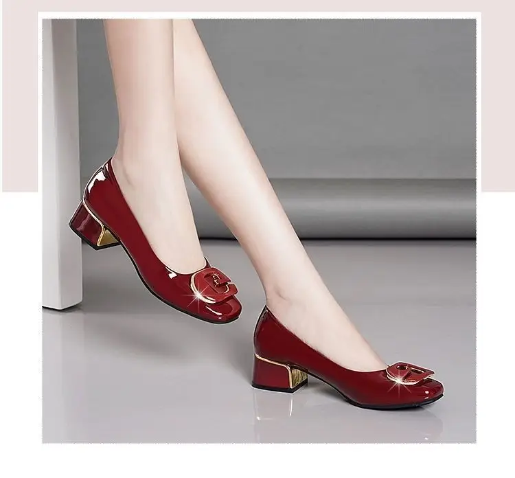 2024 spring and summer new soft leather soft bottom women's shoes mid heel chunky heel non-slip shallow mouth versatile work women's shoes mother's shoes — feature 19