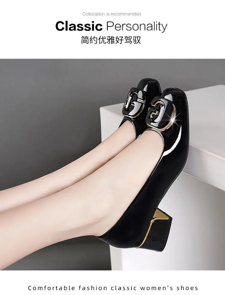 2024 spring and summer new soft leather soft bottom women's shoes mid heel chunky heel non-slip shallow mouth versatile work women's shoes mother's shoes — feature 23