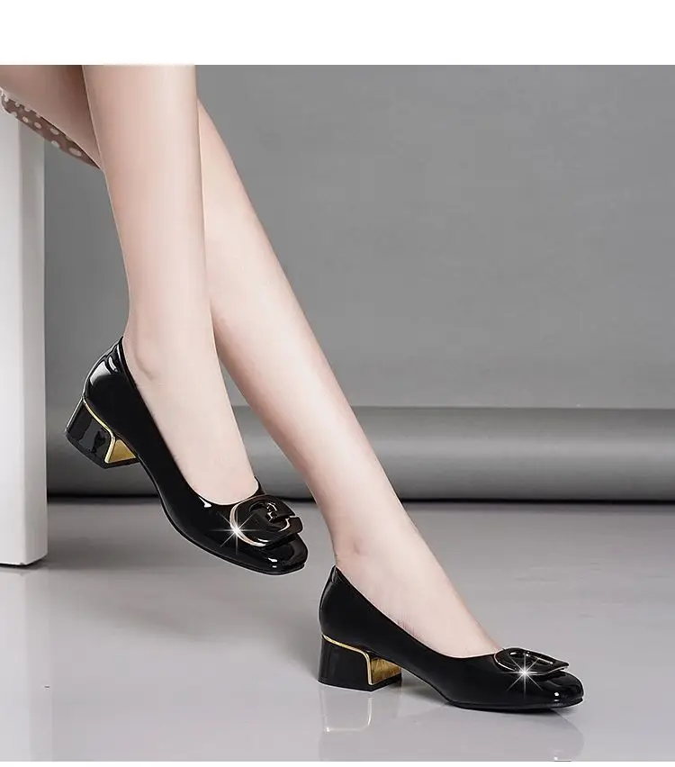 2024 spring and summer new soft leather soft bottom women's shoes mid heel chunky heel non-slip shallow mouth versatile work women's shoes mother's shoes — feature 25