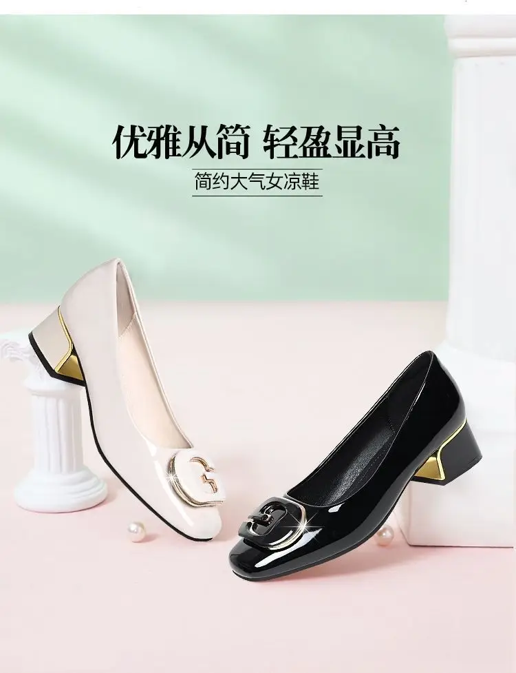 2024 spring and summer new soft leather soft bottom women's shoes mid heel chunky heel non-slip shallow mouth versatile work women's shoes mother's shoes — feature 3