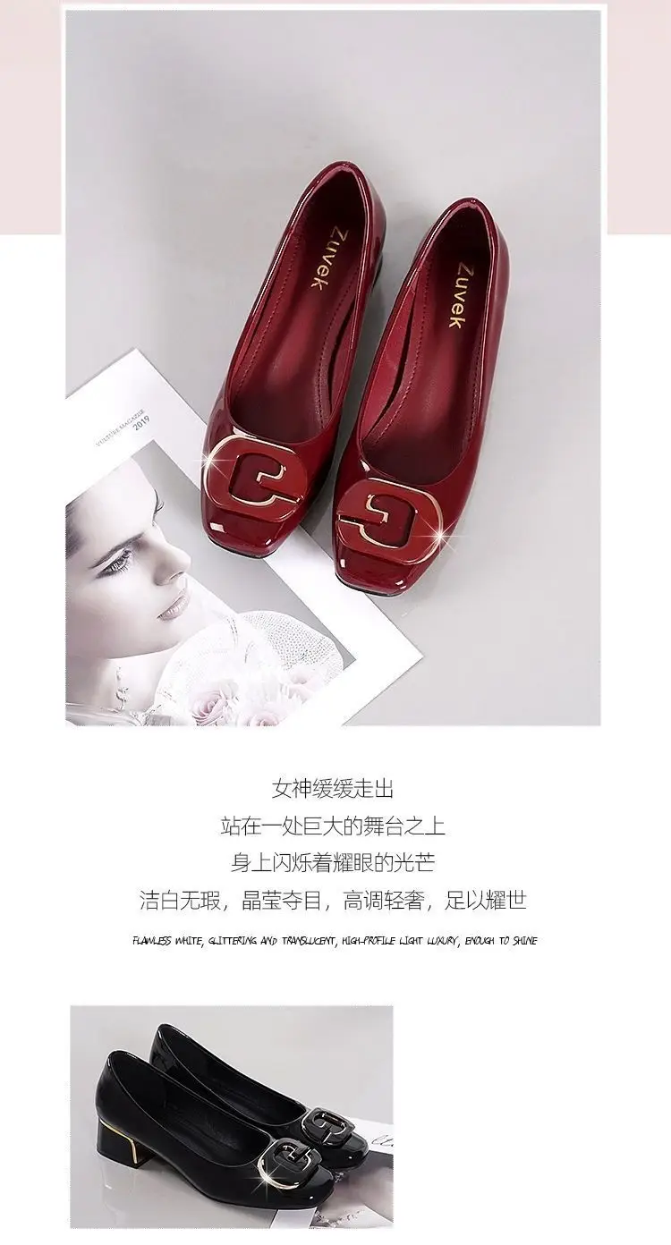 2024 spring and summer new soft leather soft bottom women's shoes mid heel chunky heel non-slip shallow mouth versatile work women's shoes mother's shoes — feature 4