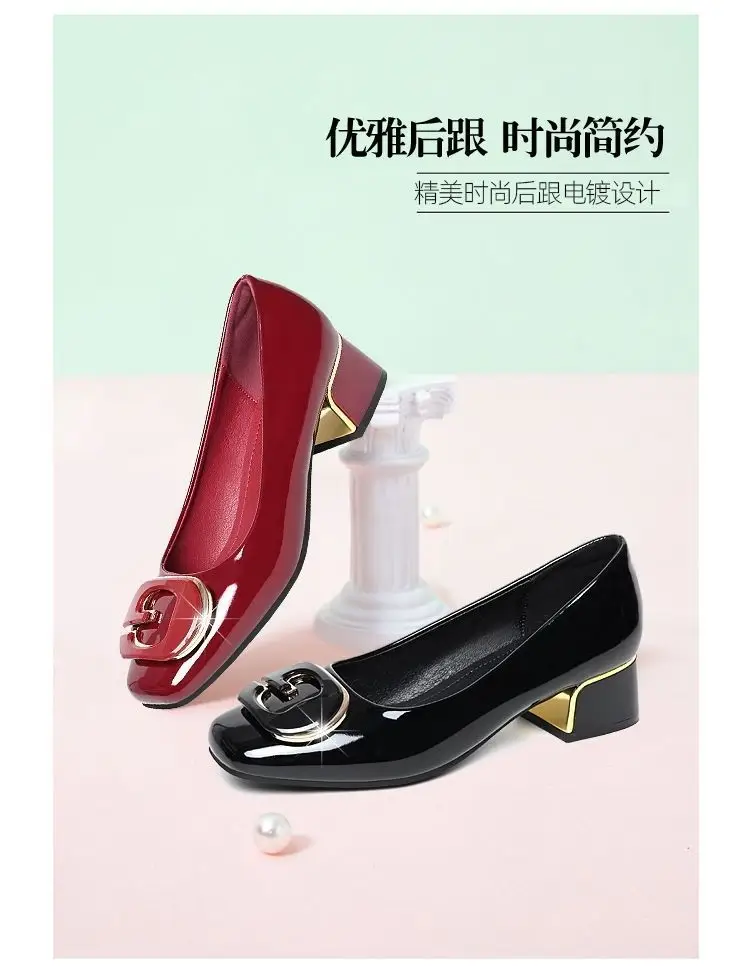 2024 spring and summer new soft leather soft bottom women's shoes mid heel chunky heel non-slip shallow mouth versatile work women's shoes mother's shoes — feature 6