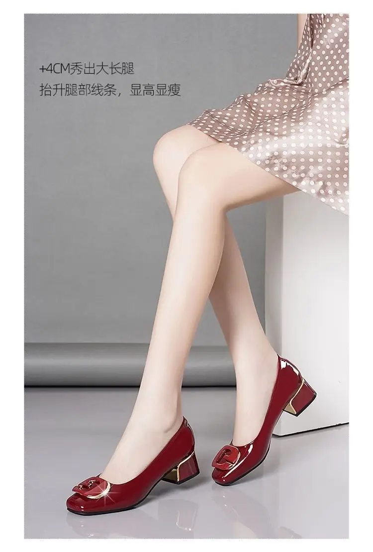 2024 spring and summer new soft leather soft bottom women's shoes mid heel chunky heel non-slip shallow mouth versatile work women's shoes mother's shoes — feature 7