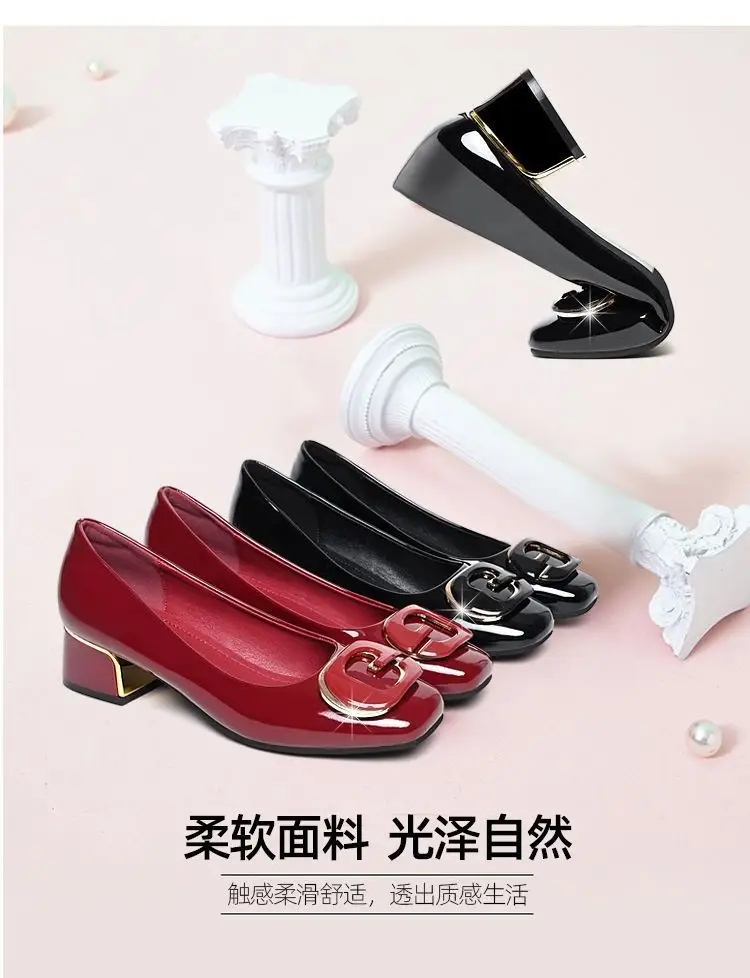2024 spring and summer new soft leather soft bottom women's shoes mid heel chunky heel non-slip shallow mouth versatile work women's shoes mother's shoes — feature 8