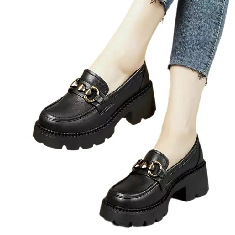 Spring 2024 new women's shoes all-match work leather shoes thick sole height increasing loafers British style slip-on shoes - Image 6
