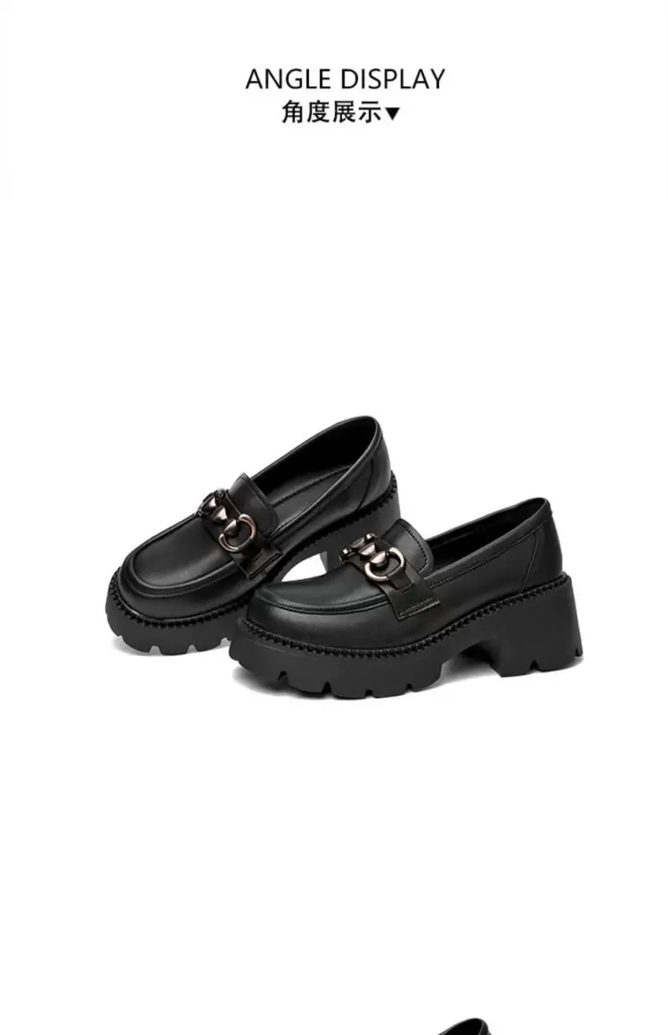 Spring 2024 new women's shoes all-match work leather shoes thick sole height increasing loafers British style slip-on shoes — feature 9