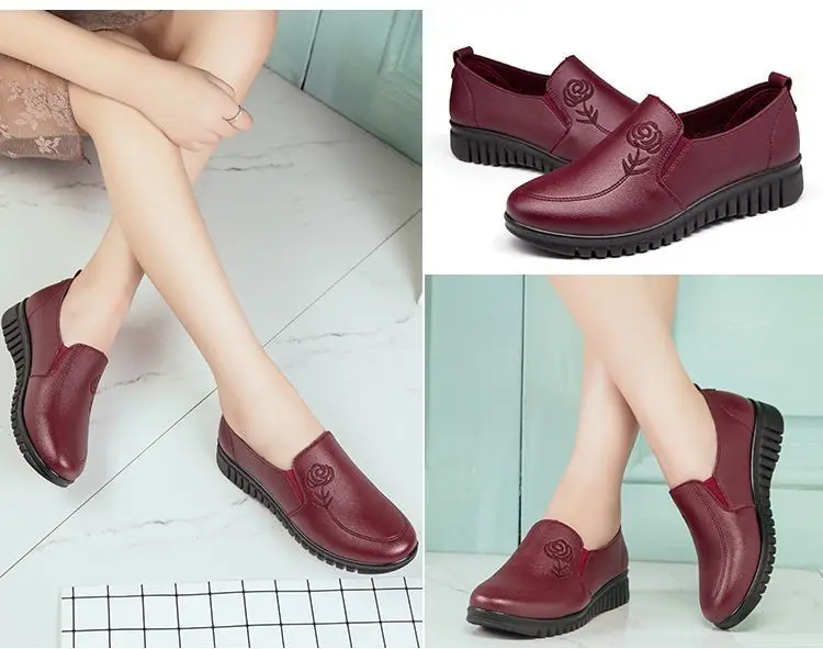 Spring middle-aged mom shoes single-layer shoes soft bottom middle-aged and elderly women's leather shoes flat non-slip old shoes comfortable milk shoes — feature 4