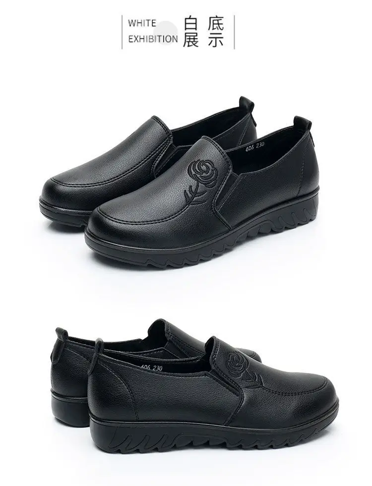 Spring middle-aged mom shoes single-layer shoes soft bottom middle-aged and elderly women's leather shoes flat non-slip old shoes comfortable milk shoes — feature 8