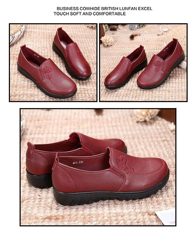 Spring middle-aged mom shoes single-layer shoes soft bottom middle-aged and elderly women's leather shoes flat non-slip old shoes comfortable milk shoes — feature 9