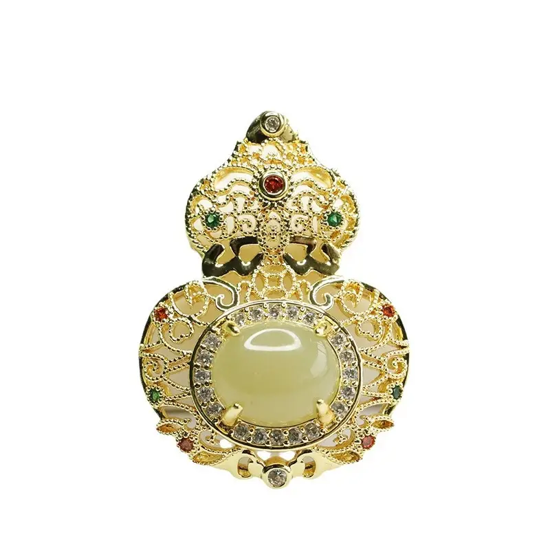 Aiyu Hetian Jade Pendant Necklace with Red Gemstones - Image 6