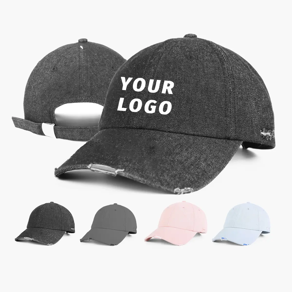 Gray Washed Cotton Baseball Cap with Large Brim - Image 9