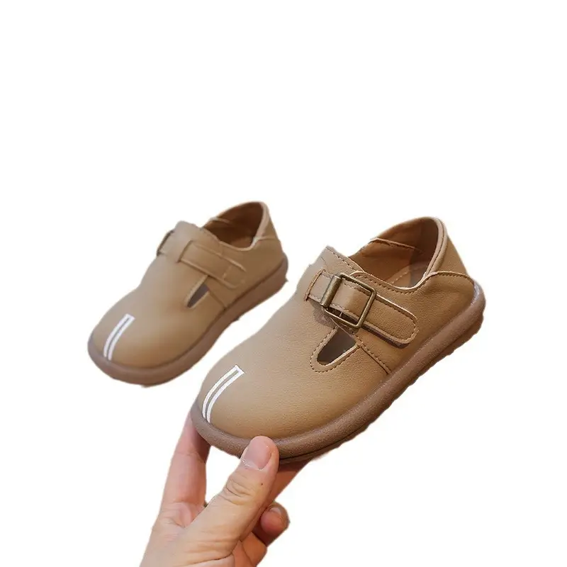 Girls Leather Slip-On Shoes Tan Spring Autumn New