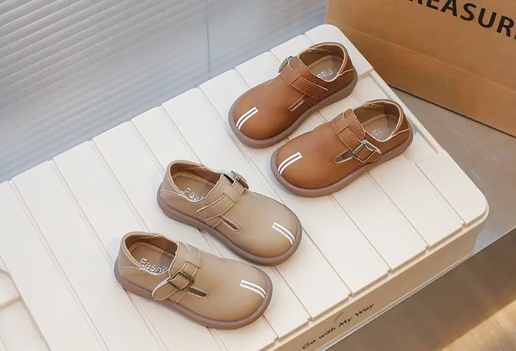 Girls Leather Slip-On Shoes Tan Spring Autumn New — feature 1