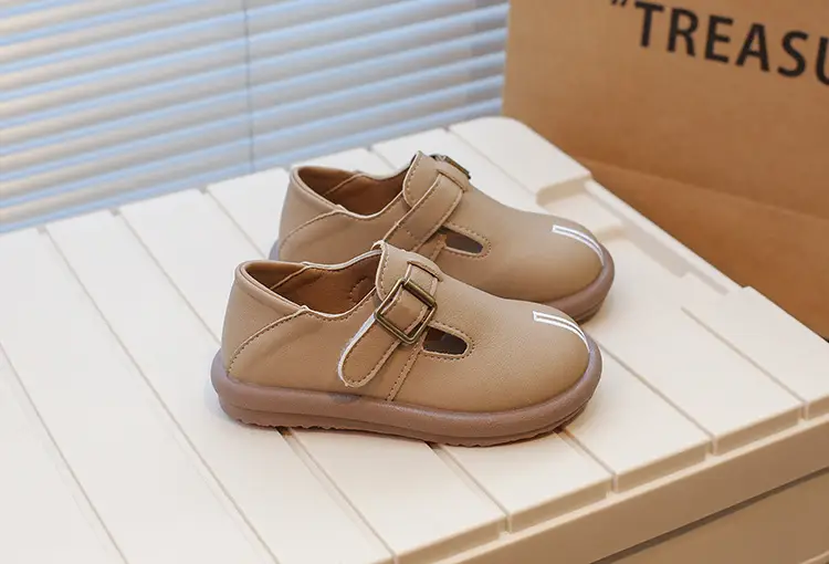 Girls Leather Slip-On Shoes Tan Spring Autumn New — feature 10