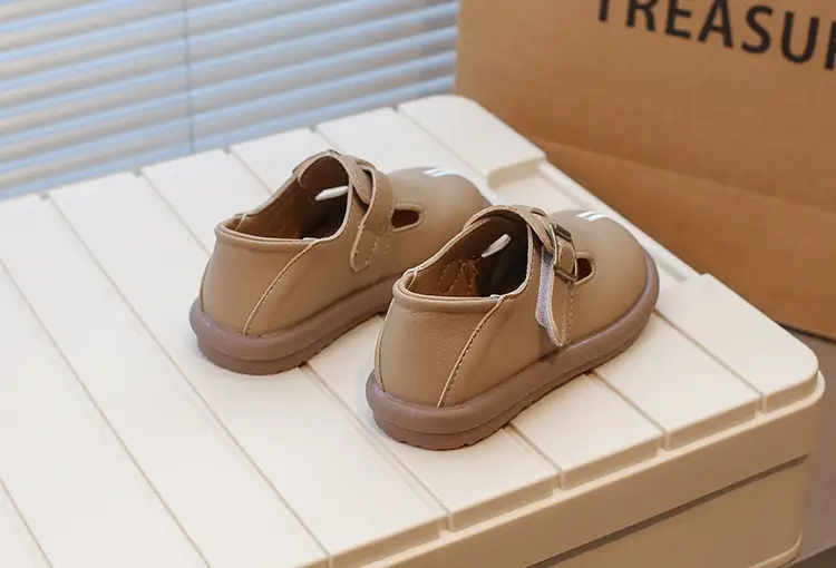 Girls Leather Slip-On Shoes Tan Spring Autumn New — feature 11