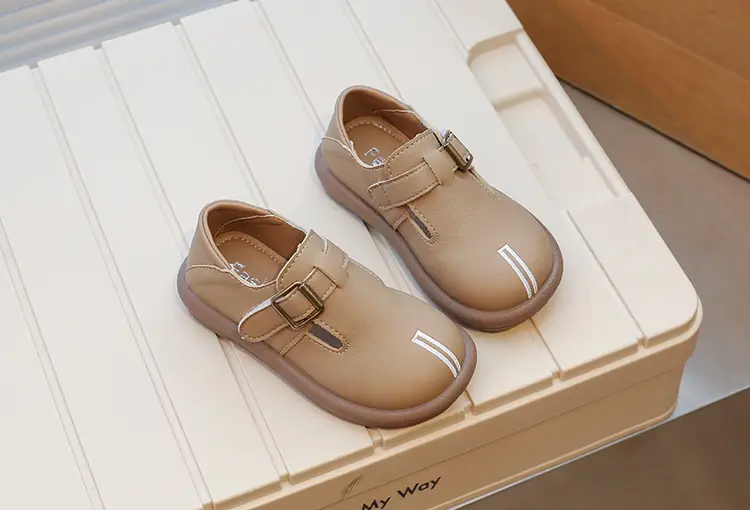 Girls Leather Slip-On Shoes Tan Spring Autumn New — feature 12