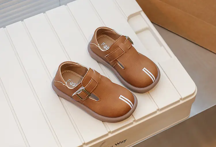 Girls Leather Slip-On Shoes Tan Spring Autumn New — feature 13