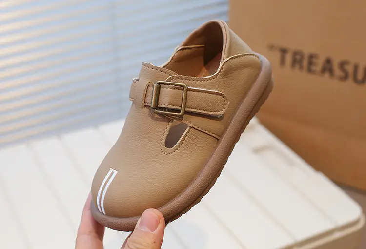 Girls Leather Slip-On Shoes Tan Spring Autumn New — feature 14