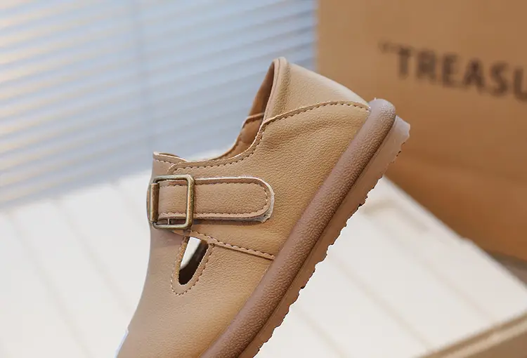 Girls Leather Slip-On Shoes Tan Spring Autumn New — feature 15