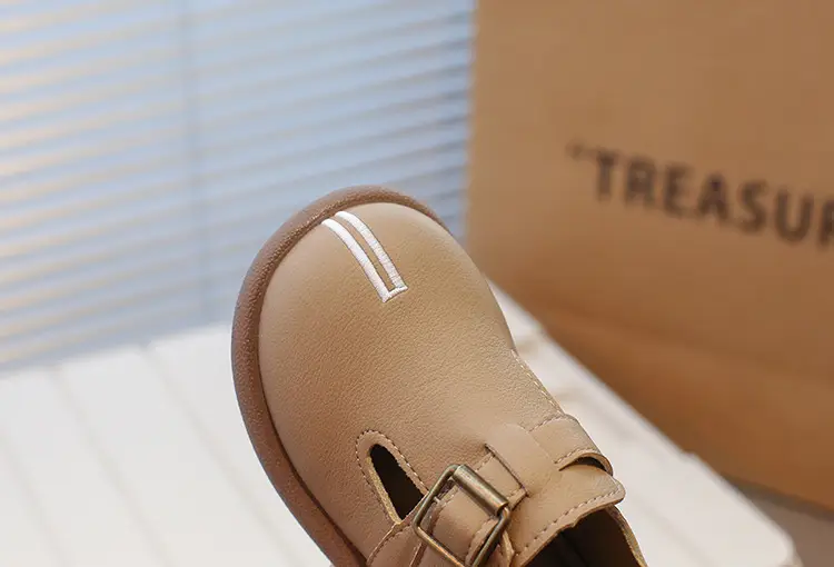 Girls Leather Slip-On Shoes Tan Spring Autumn New — feature 17