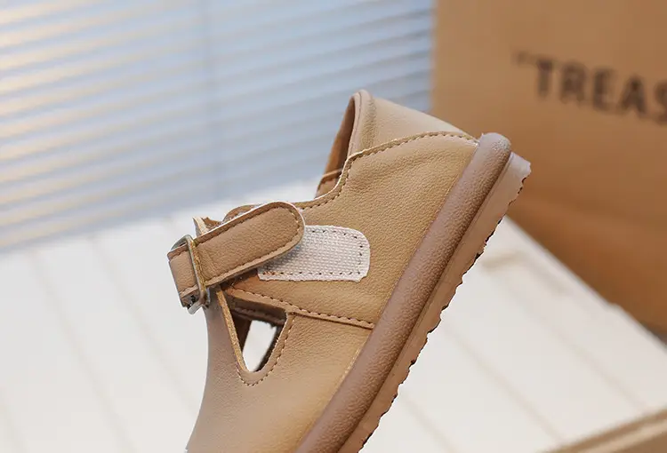 Girls Leather Slip-On Shoes Tan Spring Autumn New — feature 18