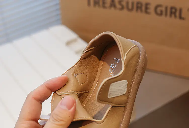 Girls Leather Slip-On Shoes Tan Spring Autumn New — feature 19