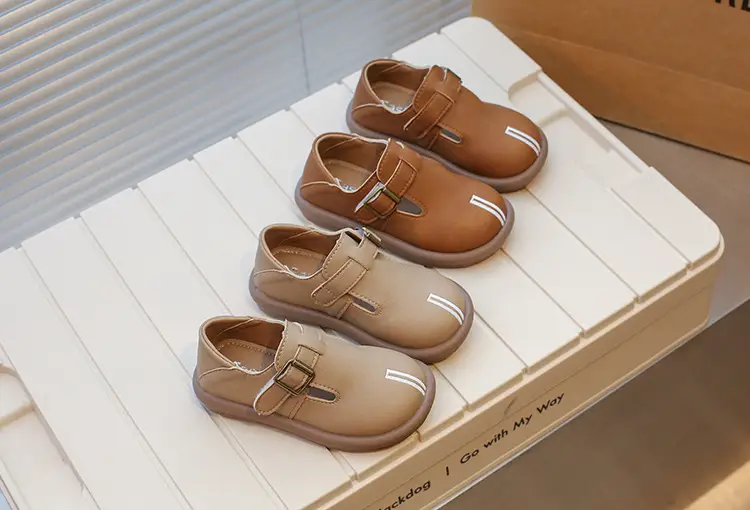 Girls Leather Slip-On Shoes Tan Spring Autumn New — feature 2