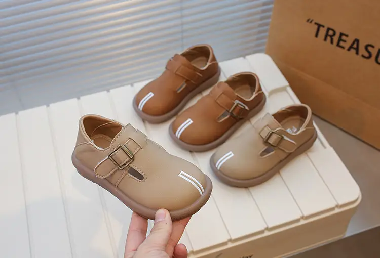 Girls Leather Slip-On Shoes Tan Spring Autumn New — feature 3