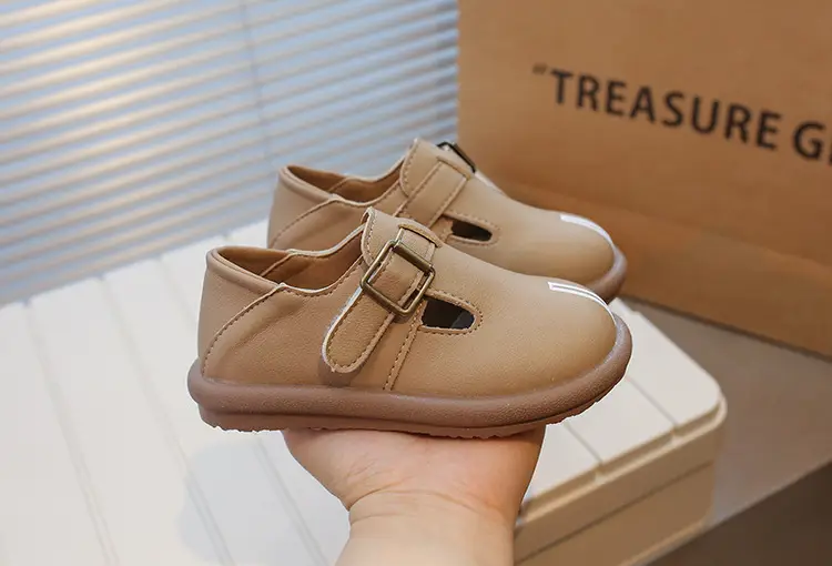 Girls Leather Slip-On Shoes Tan Spring Autumn New — feature 4