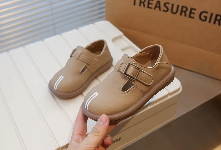 Girls Leather Slip-On Shoes Tan Spring Autumn New — feature 5