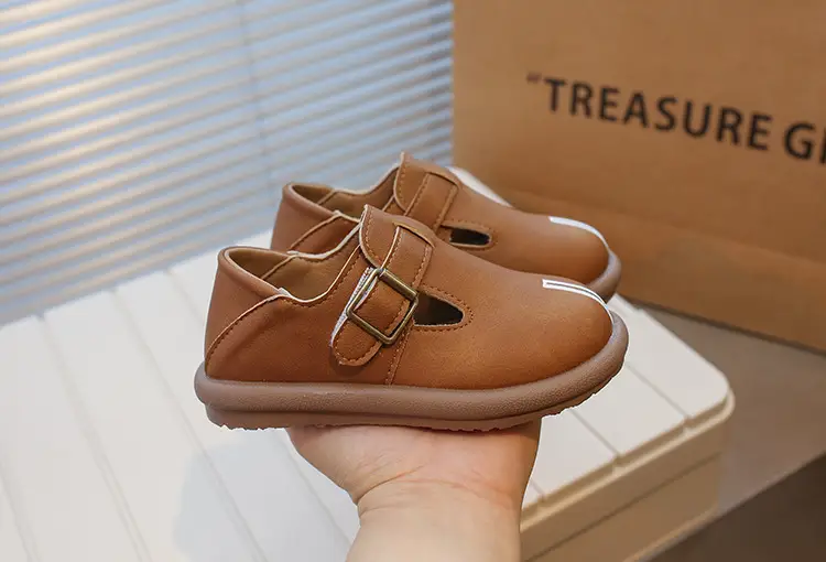 Girls Leather Slip-On Shoes Tan Spring Autumn New — feature 6