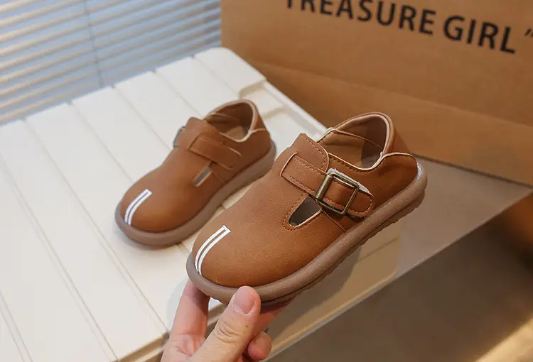 Girls Leather Slip-On Shoes Tan Spring Autumn New — feature 7