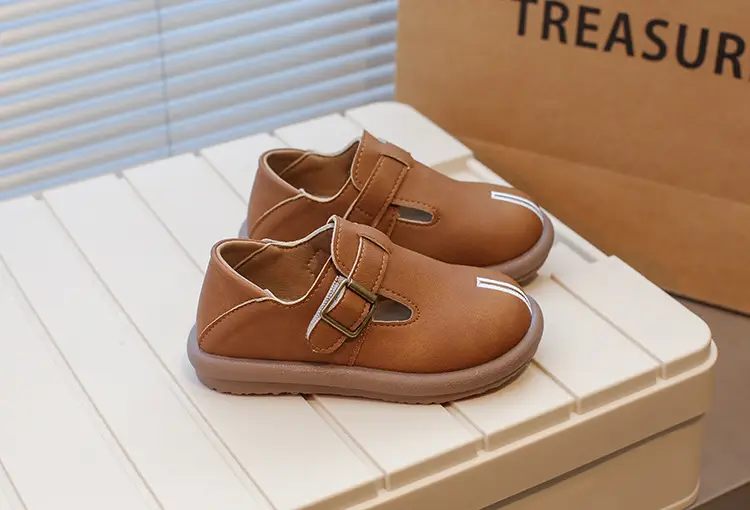 Girls Leather Slip-On Shoes Tan Spring Autumn New — feature 8