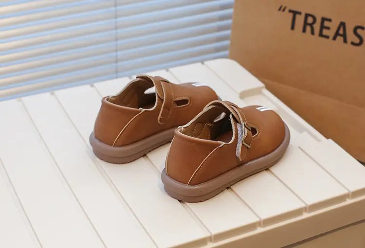 Girls Leather Slip-On Shoes Tan Spring Autumn New — feature 9