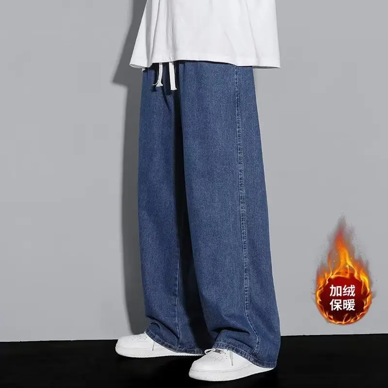 Men Fleece-Lined Loose Jeans 2025 Winter Trendy - Image 3
